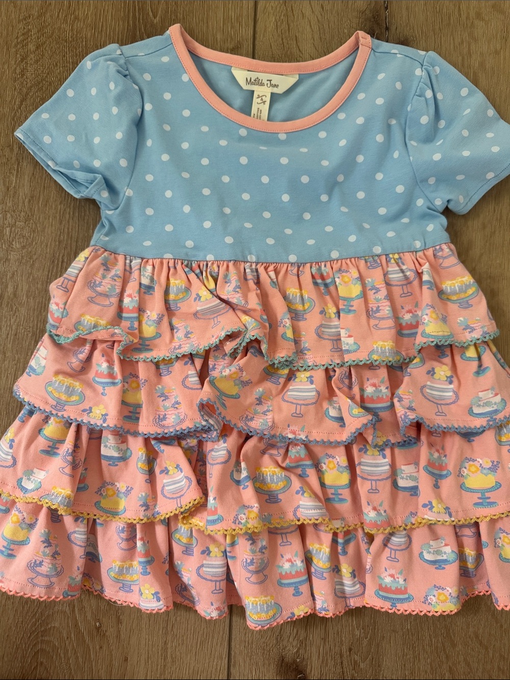 Matilda Jane Blue Polka Dot Top with Peach Cake Ruffle Skirt Dress